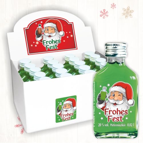 20er Box Pfefferminzlikör Display - Frohes Fest - zu Weihnachten | 20 St kleine Pfeffi Schnäpse Spirituosen 2 cl 33% vol. alk. | Geschenke für Männer von AV Andrea Verlag