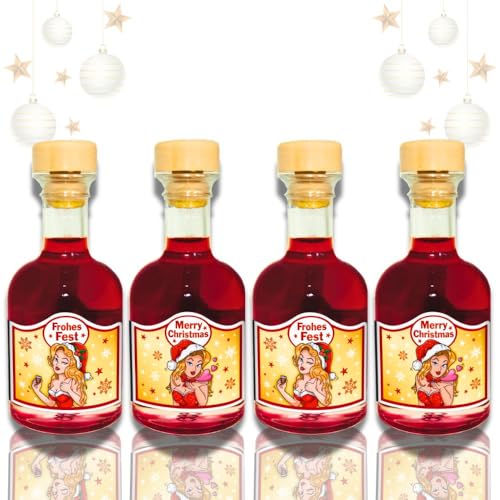 4er Set Mini Apotheker Weihnachtsliköre - Frohes Fest, Merry Christmas - 15% vol. Amarena Kirsch Likör als Geschenk | Kleinigkeit zu Weihnachten | Humor Apotheke Spaßmedizin Humormedizin von AV Andrea Verlag