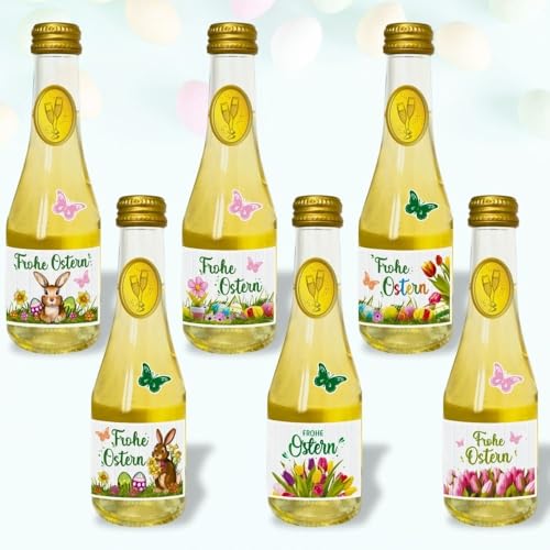 6x Piccolo 0,2l Geschenk zu Ostern Ostergeschenk: Frohe Ostern Sekt Secco Beerenperlwein | Sekt halbtrocken | prickelnd frischer Perlwein aus weißen Beeren von AV Andrea Verlag