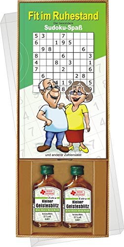 Fit im Ruhestand der besondere Sudoku Rätzel Spaß Geschenke Set Box mit Kräuterlikör Kleiner Geistesblitz Rentner Power Senioren Freizeit Oma Opa von AV Andrea Verlag