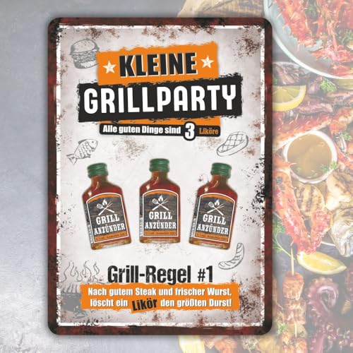 Große A4 Glückwunschkarte Geburtstagskarte - Grillparty mit Kräuterlikör "Grillanzünder" | Witziges Männergeschenk mit 3 Flaschen Likör | Perfekt für Grill Champions von AV Andrea Verlag