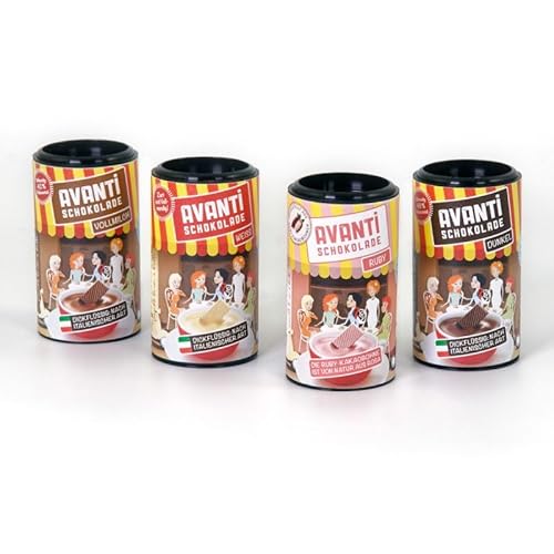 AVANTI Trinkschokolade 4x30g Probierset - Ruby, Weiss, Dunkel, Vollmilch, Trinkschokolade (GETRÄNK), Hot Chocolate von AVANTI