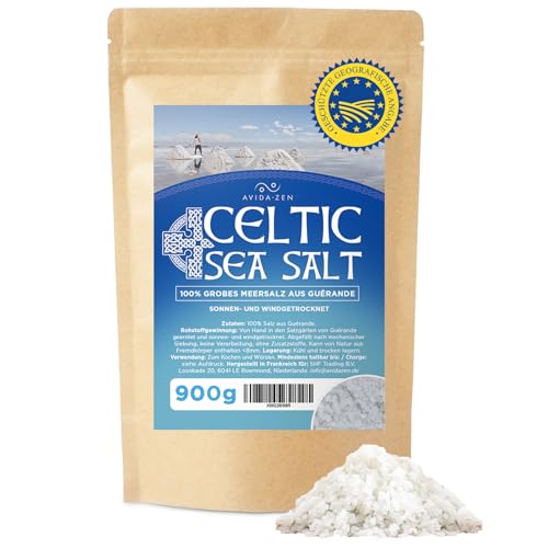 Celtic Sea Salt, 900g keltisches Meersalz aus Guérande, Echtes graues Salz, handgeerntet und wind- und sonnengetrocknet, celtic salt original, reich an Mineralien von AVIDA ZEN