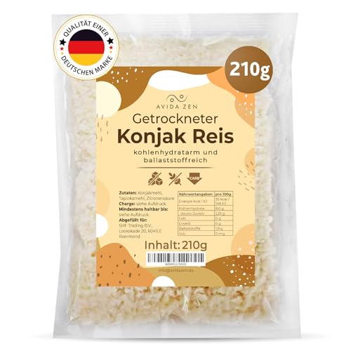 Konjak Reis, Zero Reis kohlenhydratarm, Shirataki Reis kalorienarm, Konjak Reis getrocknet 210g ballaststoffreich Keto freundlich, Konjakreis glutenfrei und vegan, Konjac rice wenig Kalorien von AVIDA ZEN