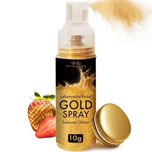 Lebensmittelfarbe Gold Spray, 10g vegane Tortendeko Gold zum Bestäuben, Essbarer Glitzer für Getränke, Goldspray Glitter, Lebensmittel Goldpulver essbar von AVIDA ZEN