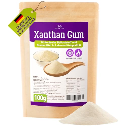 Xanthan Gum Pulver, Bindemittel in Lebensmittelqualität, Veganer und glutenfreier Stabilisator für Eis, Suppen, Soßen, Xanthangummi Soßenbinder (100g) von AVIDA ZEN