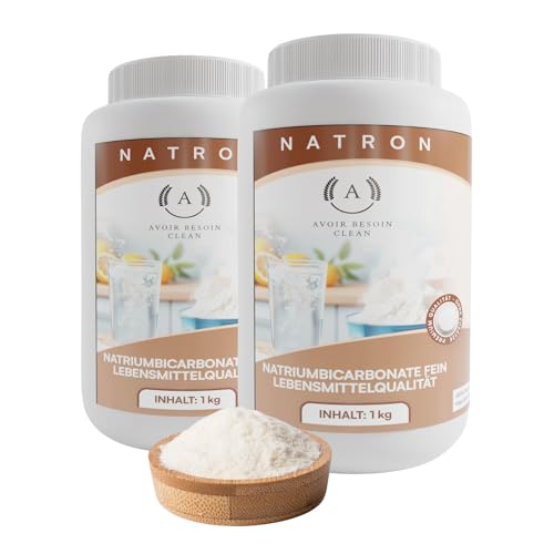 Natron Pulver 2x1kg Lebensmittelqualität E500ii | Natriumbicarbonat Backsoda Backpulver Backing Soda Natriumhydrogencarbonat | zum Putzen Reinigen rein Premium Qualität von AVOIR BESOIN