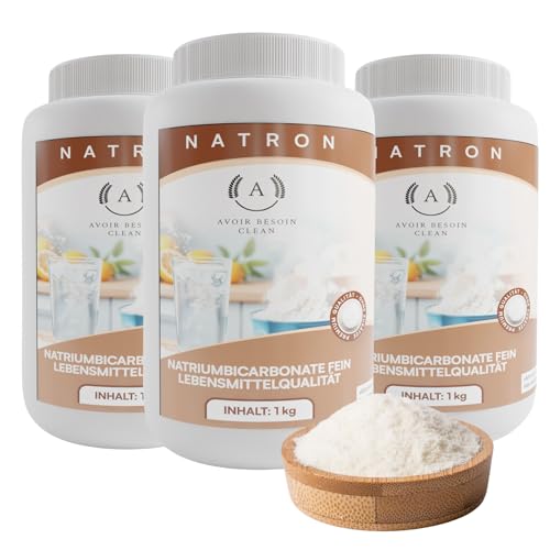 Natron Pulver 3x1kg Lebensmittelqualität E500ii | Natriumbicarbonat Backsoda Backpulver Backing Soda Natriumhydrogencarbonat | zum Putzen Reinigen rein Premium Qualität von AVOIR BESOIN