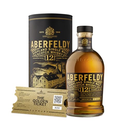 Aberfeldy 12 Jahre Highland Scotch Single Malt Whisky, 40% Vol., 700 ml, inkl. Golden Ticket, in edler Geschenkbox. Eichenfass gereift mit Noten von Honig, Früchten, Gewürzen & einem Hauch Rauch von Aberfeldy