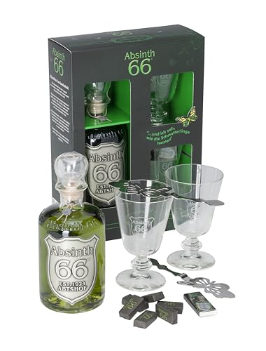 1 Geschenkbox Absinth a 500ml 66,6% Vol. + 2 Gläser + 2 Absinthlöffel von Absinth 66