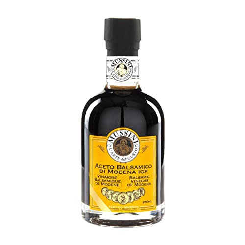 Mussini Aceto Balsamico Di Modena IGP - IL DENSO 12 Jahre - 5 Goldmedaillen - 250ml - Preisgekrönt aus der Modena Region Emilia-Romagna - Handwerklich in 12 unterschiedlichen Holzfässern-Arten gereift von MUSSINI L'arte del gusto