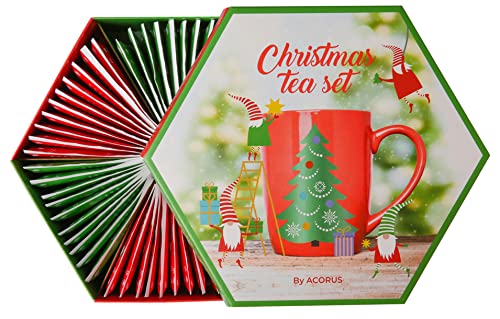 ACORUS Tee Geschenkset Weihnachten - Tee Set Geschenk - Weihnachtstee Einzeln Verpackt - Teeset Natürliche mit 6 Geschmacksrichtungen - Geschenkset Frauen Männer - Tee sorten mit 60 Beutel von Acorus