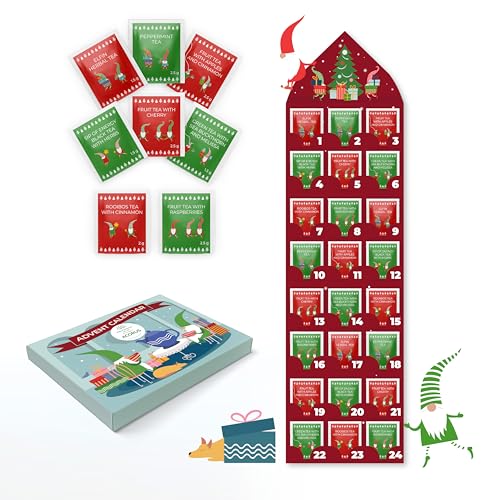 ACORUS Tee Adventskalender 2024 Elfin - Weihnachtstee Einzeln Verpackt - Adventskalender Tee Set mit 8 Geschmacksrichtungen - Tee Weihnachtskalender 24 Teebeutel für den Weihnachts-Countdown von Acorus