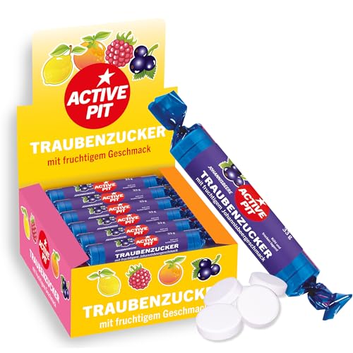 Pit Hoffmann Traubenzucker – Active Pit Traubenzucker-Rolle, Geschmack schwarze Johannisbeere, schnelle Energie für Groß und Klein – 20er-Rolle à 20 x 33 g von Active Pit