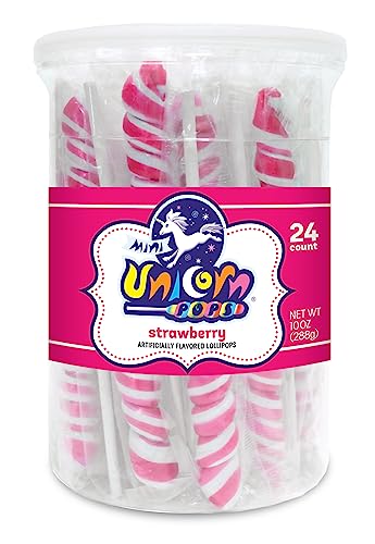 Einhorn Pops 24 Stück - einzeln verpackte Einhorn Lutscher - Einhorn Party Favors, Candy Buffets, Lutscher Bulk (Erdbeere (Hot Pink)) von Adams & Brooks, Inc.