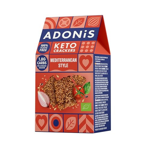 Adonis Keto Mediterrane Crackers (10 x 60 g Packung) | Vegan & Keto-freundlich | 100% natürlich | Glutenfrei, palmölfrei, laktosefrei | Gesunder Snack | Keto-Diät von Adonis