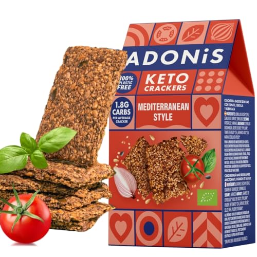 Adonis Keto Mediterrane Crackers (10 x 60 g Packung) | Vegan & Keto-freundlich | 100% natürlich | Glutenfrei, palmölfrei, laktosefrei | Gesunder Snack | Keto-Diät von Adonis