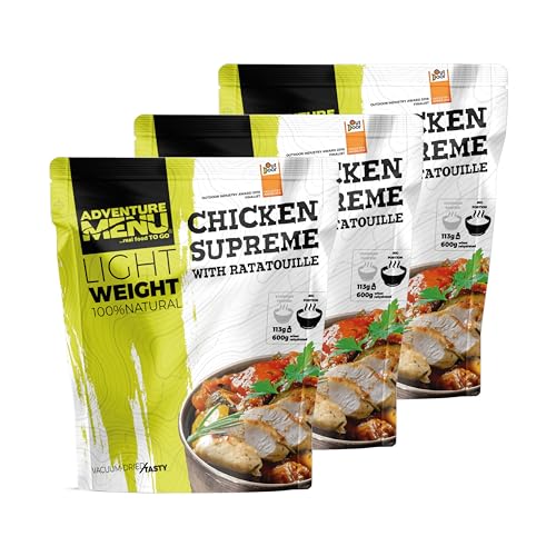 3x Chicken Supreme mit Ratatouille | 475 kcal | 100% natürlich | Lightweight | haltbare Premium Trekking Nahrung für Outdoor, Camping, Sport, Bushcraft, Survival - MRE meal ready to eat von Adventure Menu