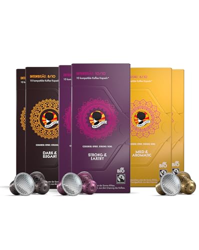 AFRO COFFEE 60 Kaffeekapsel Probierset 3 Sorten I Premium Kaffee Kapseln Bio Fairtrade I Arabica und Robusta Kapseln I in kompatiblen Kaffeekapseln* I Ostafrika Kaffee I handgepflückt & säurearm von Afro Coffee