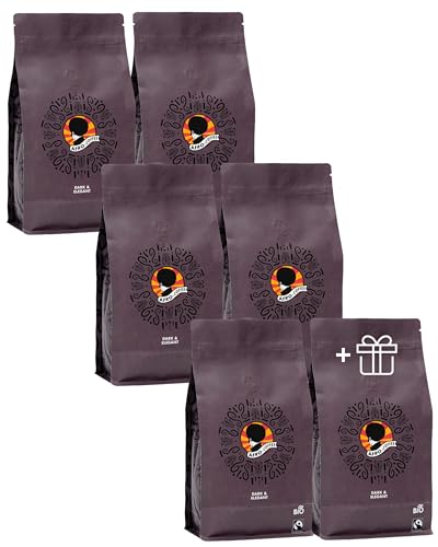 AFRO COFFEE Dark & Elegant I 5+1 Angebot 500g Premium Bio Kaffeebohnen Fairtrade I 100% Arabica Bohnen I Kaffee aus Äthiopien mit Noten von Bitterschokolade I handgepflückt, dunkel geröstet, säurearm von Afro Coffee