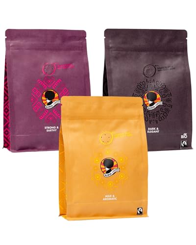 AFRO COFFEE Kaffeebohnen Probierset 3 Sorten I 3x 250g Premium Kaffee Bohnen Fairtrade I Arabica & Robusta Kaffee ganze Bohnen I Ostafrika Bohnenkaffee I Kaffee Bohnen handgepflückt & säurearm von Afro Coffee