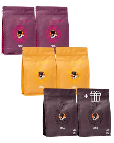 AFRO COFFEE Kaffeebohnen Probierset mit 3 Sorten I Angebot 5+1 250g Premium Kaffee Bohnen Fairtrade I Arabica & Robusta Kaffee ganze Bohnen I Bohnenkaffee aus Ostafrika I handgepflückt & säurearm von Afro Coffee