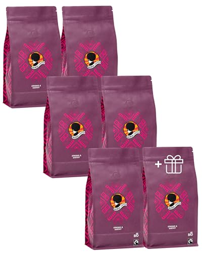 AFRO COFFEE Strong & Earthy I 5+1 Angebot 500g Premium Bio Kaffeebohnen Fairtrade I Arabica & Robusta Bohnen I Bohnenkaffee aus Ostafrika mit nussiger Note I handgepflückt, dunkel geröstet, säurearm von Afro Coffee