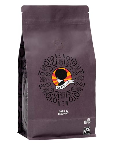 AFRO COFFEE Dark & Elegant I 500g Premium Bio Kaffeebohnen Fairtrade I 100% Arabica Kaffee Bohnen I Bohnenkaffee aus Äthiopien mit Noten von Bitterschokolade I handgepflückt, dunkel geröstet, säurearm von Afro Coffee