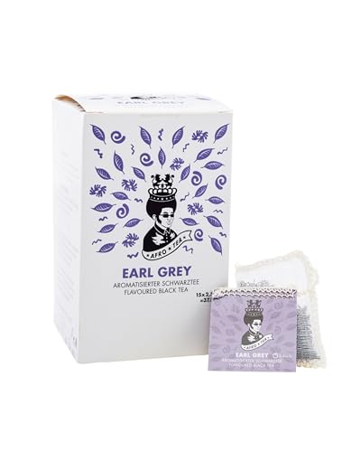 Afro Tea Earl Grey (Aromatisierter Schwarztee mit Bergamotte) Premium Tee in 15 Musselin-Teebeutel, je 2,5 Gramm, handgenäht. Erlesene Pflanzen bester Qualität - Schwarztee - niedriger Koffeingehalt von Afro Coffee