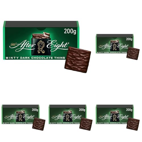 NESTLÉ AFTER EIGHT, hauchdünne Schokoladen-Täfelchen aus dunkler Schokolade mit Pfefferminz-Cremefüllung für Genießer, 5er Pack (1x200g) von After Eight