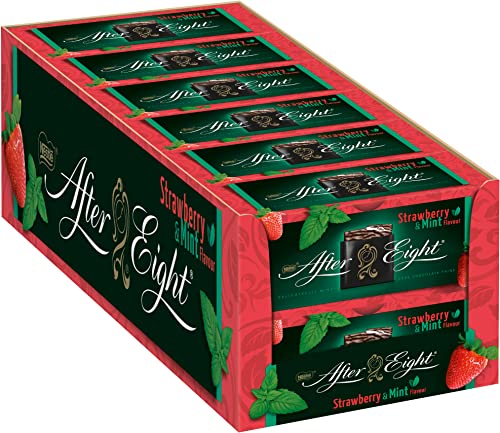 NESTLÉ AFTER EIGHT Erdbeere, hauchdünne Täfelchen mit Erdbeergeschmack und einer zartschmelzenden Pfefferminzcremefüllung, umhüllt von feiner dunkler Schokolade, 12er Pack (12x200g) von After Eight