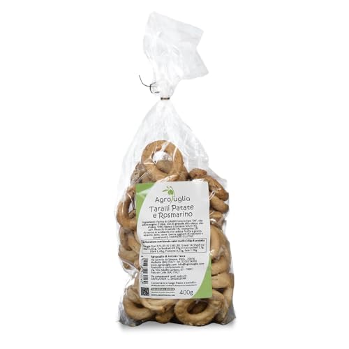 AGROPUGLIA - Apulische Taralli mit Kartoffeln und Rosmarin - Schmackhaft und knusprig, mit einer Mischung aus Ölen und Weißwein, perfekt für Aperitifs, 400g von Agropuglia