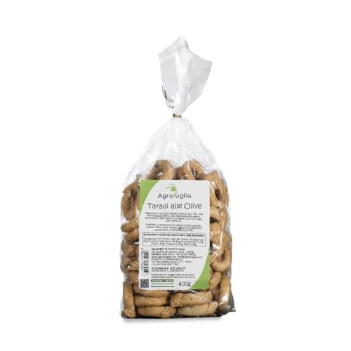 AGROPUGLIA - Apulische Taralli mit Schwarzen Oliven - Mediterraner Geschmack, mit hochwertigen Ölen und Weißwein, Perfekter Snack, 400g von Agropuglia