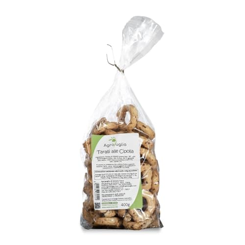 AGROPUGLIA - Apulische Taralli mit Zwiebeln - Intensiver und Aromatischer Geschmack, mit einer Mischung aus Ölen und Weißwein, Perfekter Snack, 400g von Agropuglia