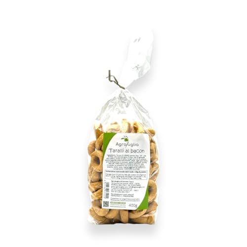 AGROPUGLIA - Bacon-Taralli - 400g - Knuspriger Snack mit Weichweizenmehl, Olivenöl, Steinpilzen und Bacon-Aroma - Ohne Farbstoffe und Konservierungsstoffe, Italienisches Handwerksprodukt von Agropuglia