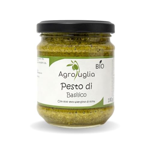 AGROPUGLIA Bio-Basilikum-Pesto - Köstliches Pesto mit Bio-Basilikum und Parmigiano Reggiano - Italienisches Handwerksprodukt, 180g von Agropuglia