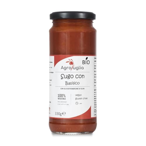 AGROPUGLIA Bio-Basilikum-Sauce - Handwerkliche Tomatensauce mit Bio-Basilikum - Italienisches Produkt ohne Konservierungsstoffe, 330g von Agropuglia