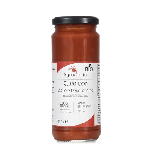 AGROPUGLIA Bio-Knoblauch und Chili-Sauce - Handwerkliche Tomatensauce mit Bio-Knoblauch und Chili - Italienisches Produkt ohne Konservierungsstoffe, 330G von Agropuglia