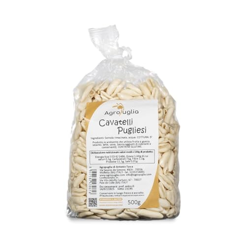 AGROPUGLIA Cavatelli Pugliesi - Handgemachte Pasta mit gemahlenem Hartweizengrieß - Ohne Farbstoffe und Konservierungsstoffe - Kochzeit 9 Minuten, 500g von Agropuglia