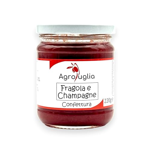 AGROPUGLIA Extra Erdbeer- und Champagner-Konfitüre - Handgemachte Konfitüre mit frischen Erdbeeren und Champagner - Ohne Konservierungsstoffe - Eleganter und raffinierter Geschmack, 220g von Agropuglia