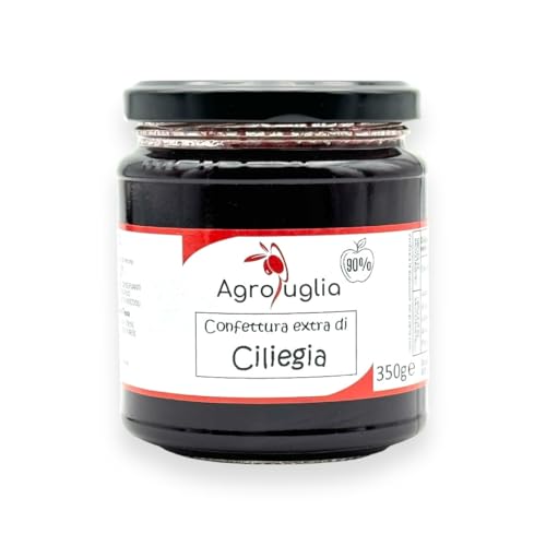 AGROPUGLIA - Extra Kirschkonfitüre 90% Frucht - 350g - Handwerkliche Konfitüre mit ganzen Kirschen, Ohne Farbstoffe und Konservierungsstoffe - Hoher Fruchtgehalt, Natürliche Süße von Agropuglia