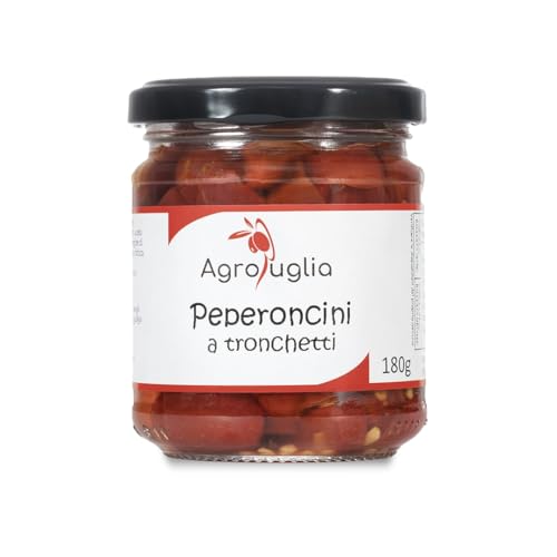 AGROPUGLIA Geschnittene Rote Chilischoten - Scharfe Rote Chilischoten in Nativem Olivenöl Extra - Authentischer Apulischer Geschmack, 180g von Agropuglia
