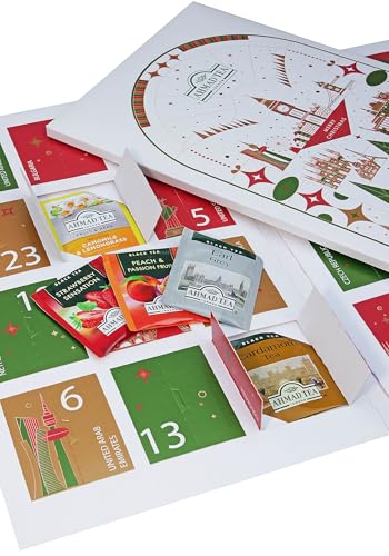 Ahmad Tea Adventskalender 2025 - Teekalender zum Aufstellen mit 24 verschiedenen Teesorten - Schwarztee, Grüntee, Früchte- und Kräutertee - 24 Einzeln Verpackte, Aromaversiegelte Teebeutel von Ahmad Tea