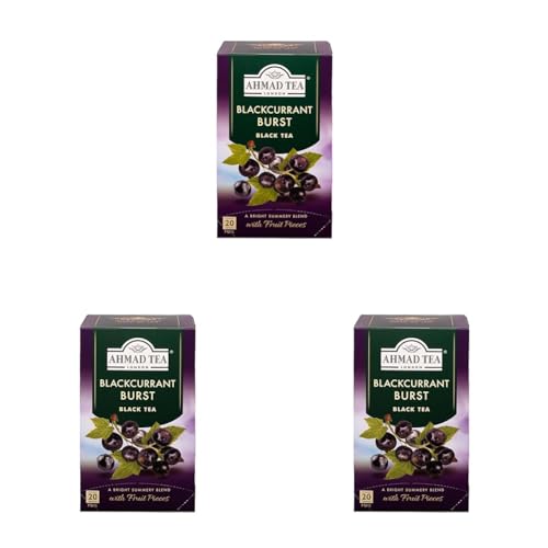 Ahmad Tea - Blackcurrant Burst - Schwarztee mit Schwarzer Johannisbeere - Mit Fruchtstücken - Einzeln Verpackte, Aromaversiegelte Teebeutel mit 2g Tee pro Portion - 20 Teebeutel mit Band von Ahmad Tea