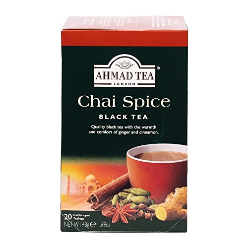 Ahmad Tea - Chai Spice - Schwarztee mit Ingwer, Zimt und Nelken - Einzeln Verpackte, Aromaversiegelte Teebeutel mit 2g Tee pro Portion - 20 Teebeutel mit Band von Ahmad Tea