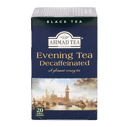 Ahmad Tea - Evening Tea ohne Koffein - Koffeinfreier Schwarztee mit Bergamotte - Einzeln Verpackte, Aromaversiegelte Teebeutel mit 4g Tee pro Portion - 20 Teebeutel mit Band von Ahmad Tea