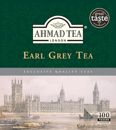 Ahmad Tea - Earl Grey - Schwarztee aus Größeren Teeblättern mit Bergamotte - Doppelkammer-Teebeutel mit Band mit 2g Tee pro Portion - 100 Teebeutel von Ahmad Tea