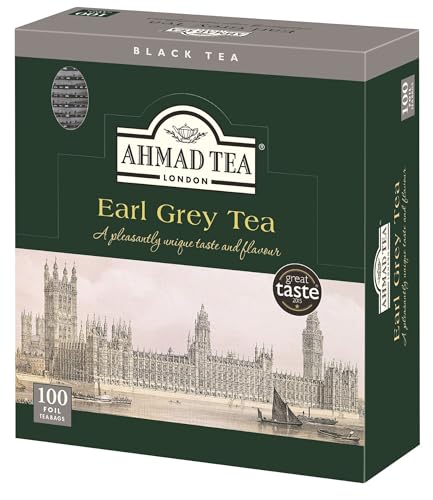 Ahmad Tea - Earl Grey - Schwarztee aus Größeren Teeblättern mit Bergamotte - Einzeln Verpackte, Aromaversiegelte Teebeutel mit 2g Tee pro Portion - 100 Teebeutel mit Band von Ahmad Tea