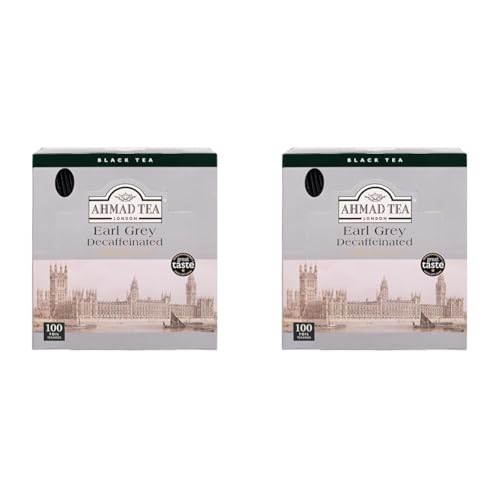 Ahmad Tea - Earl Grey ohne Koffein - Koffeinfreier Schwarztee mit Bergamotte - Einzeln Verpackte, Aromaversiegelte Teebeutel mit 2g Tee pro Portion - 100 Teebeutel mit Band (Packung mit 2) von Ahmad Tea