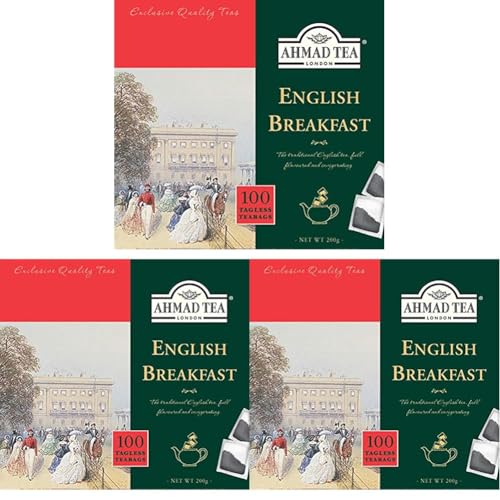 Ahmad Tea - English Breakfast - Schwarzer Frühstückstee - Assam & Ceylon Tee - Englische Teebeutel ohne Band mit 2g Tee pro Portion - 100 Teebeutel (Packung mit 3) von Ahmad Tea